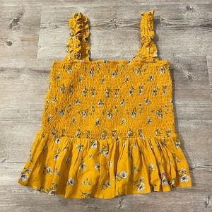 Forever21 mustard yellow floral cropped tank top